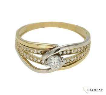 Złoty pierścionek damski cyrkonia z białym złotem próba 375 PI 5889A 375. Złota biżuteria na prezent. Pierścionki złote na preze.jpg